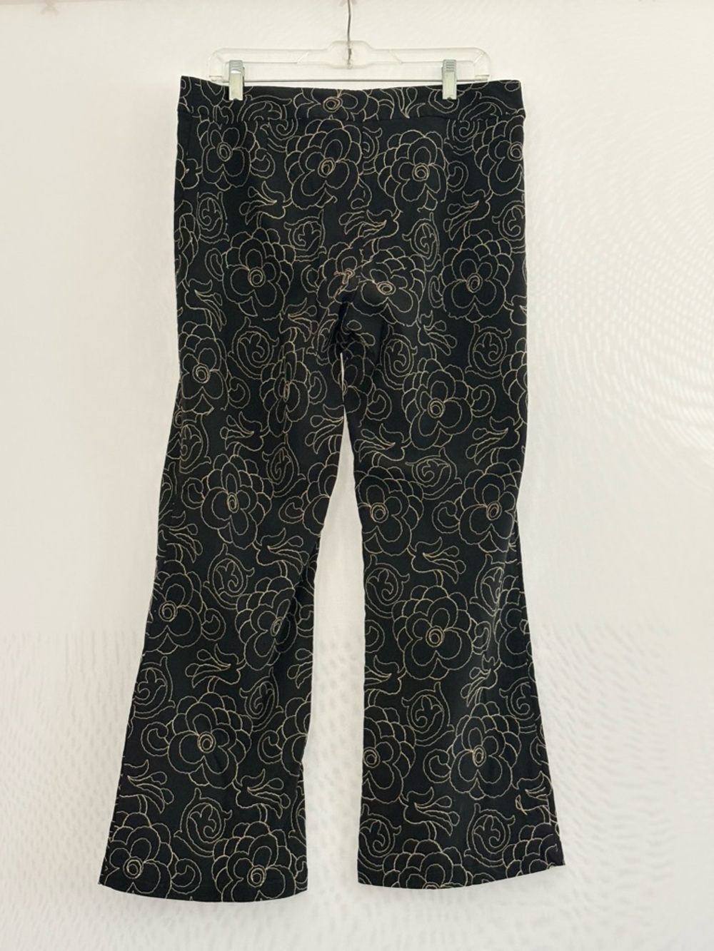 Cache Black Floral-Outline Straight Leg Pants Size 14